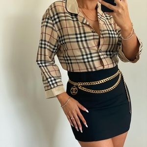 Vintage Burberry Button Down Silk & Cotton Top Size M